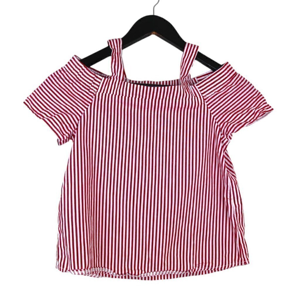 Mini Molly‎ Girls Poplin Cold Shoulder Stripe Red Shirt Size 10/12